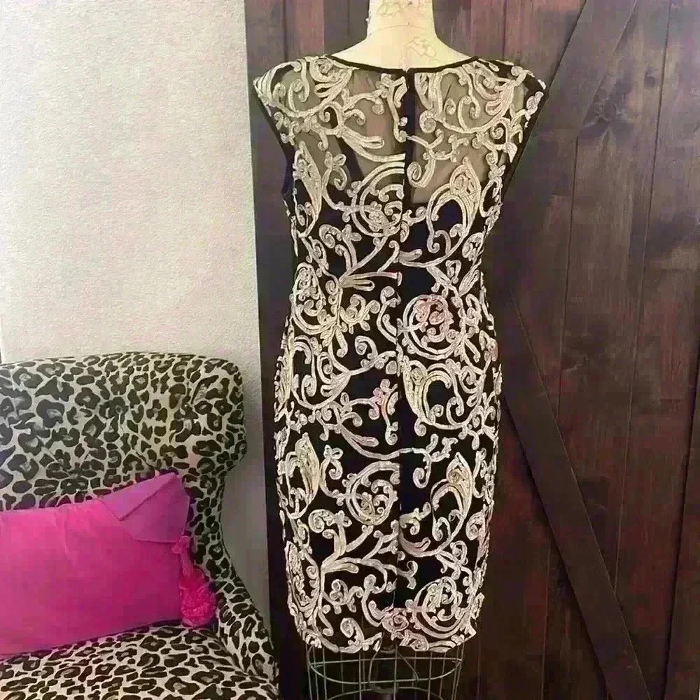 Connected Apparel Size 8 Gold Ribbon Soutache Sheath Dress, stunning - Picture 4 of 6